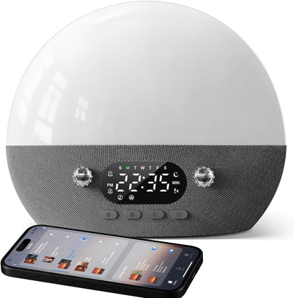 Sunrise Alarm Clock for Heavy Sleepers, Wake Up Light with Sunrise/Sunset Simulation, Dual Alarms & Natural Sounds, Snooze & Sleep Aid, FM Radio, 7 Colors Night Light for Bedroom, Ideal for Gift