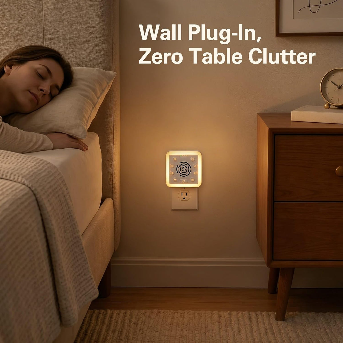 Zarler Wall Plug in White Noise Machine - Always On, No Batteries to Recharge, Noise Masking Sound Machine for Sleep, Office Privacy & Travel, 32 Volume Controls, 30 Soothing Sounds, Night Light