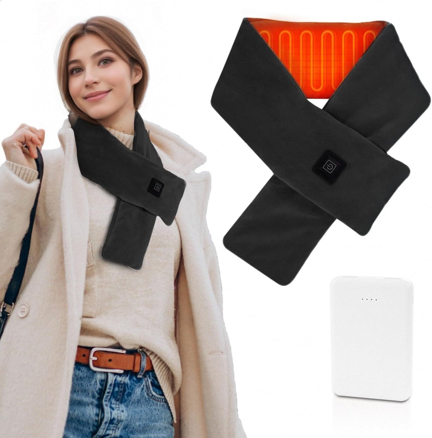 Girasol Heated Neck Wrap Heated Scarf for Neck Pain Relief, Neck Heating Pad with 5000mAh Power Bank, Cordless Thermal Neck Brace Electric Heated Neck Warmer with 3 Heating Levels (Purple)