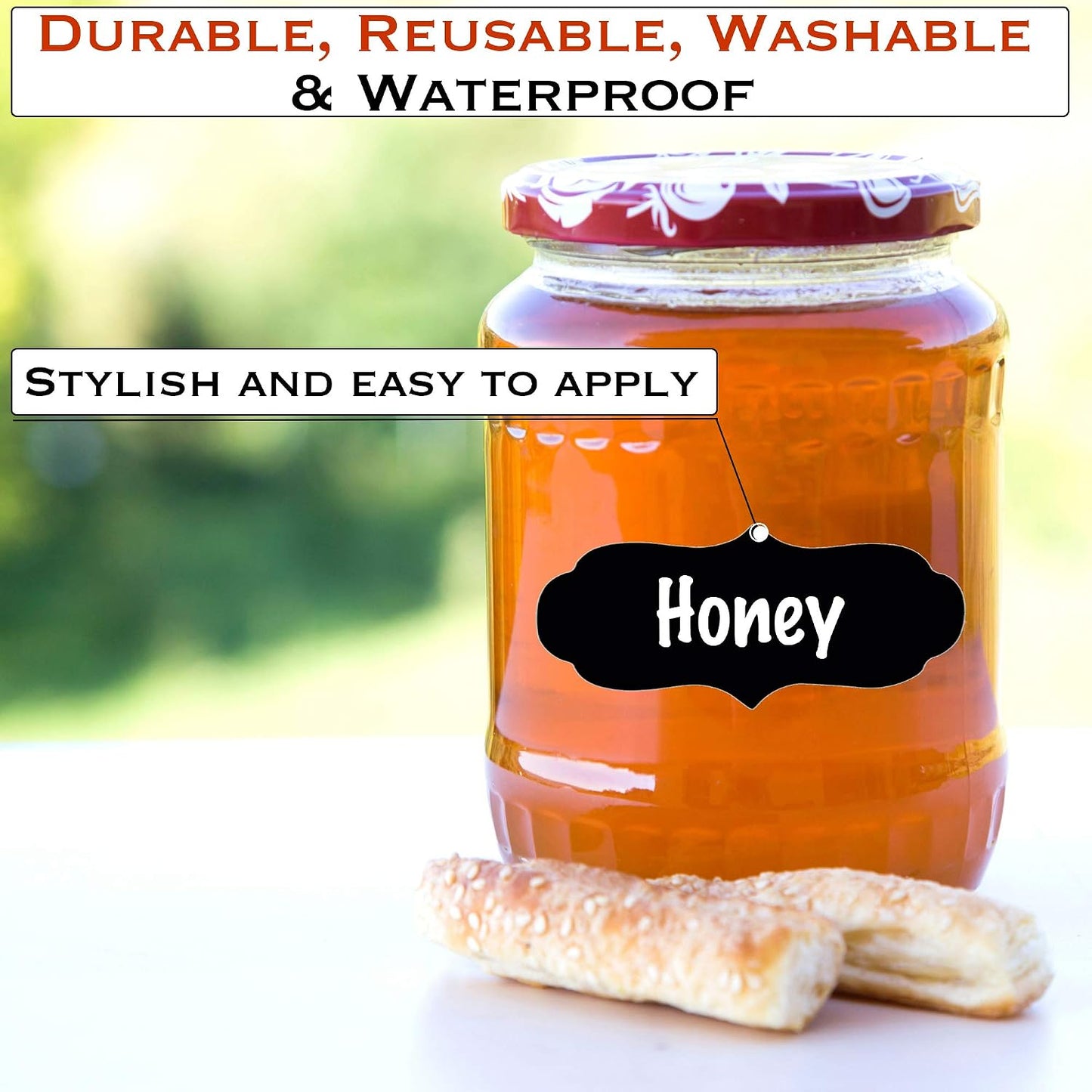 Chalkboard Jar Labels for Canning Mason Jars Premium Reusable Stickers Glass Chalk + 2 Large Erasable Markers (120 Labels)