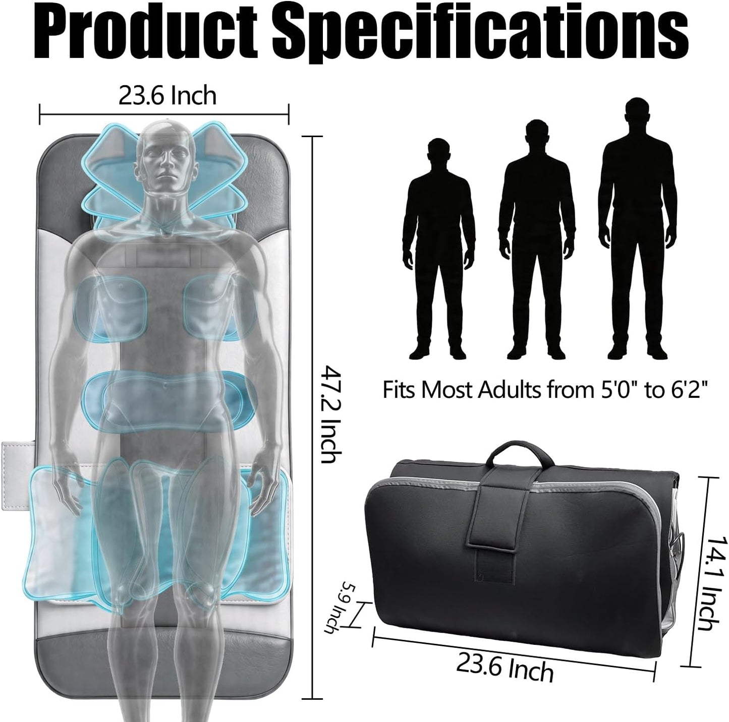 Full Body Stretching Massage Mat with Airbags | Body Discomfort Soothing & 3D Lumbar Stretch | Warm Care for Neck, Back, Waist, Hip | 7 Massage Modes, Portable & Foldable for Home Office Travel
