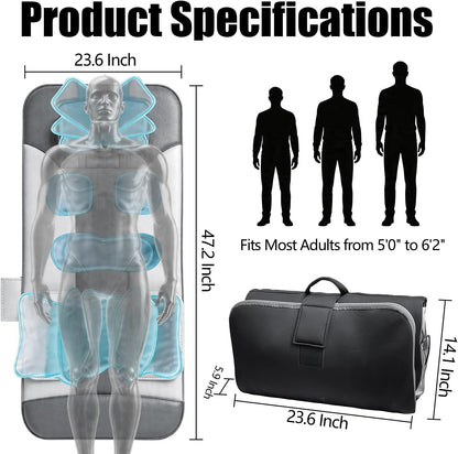 Full Body Stretching Massage Mat with Airbags | Body Discomfort Soothing & 3D Lumbar Stretch | Warm Care for Neck, Back, Waist, Hip | 7 Massage Modes, Portable & Foldable for Home Office Travel