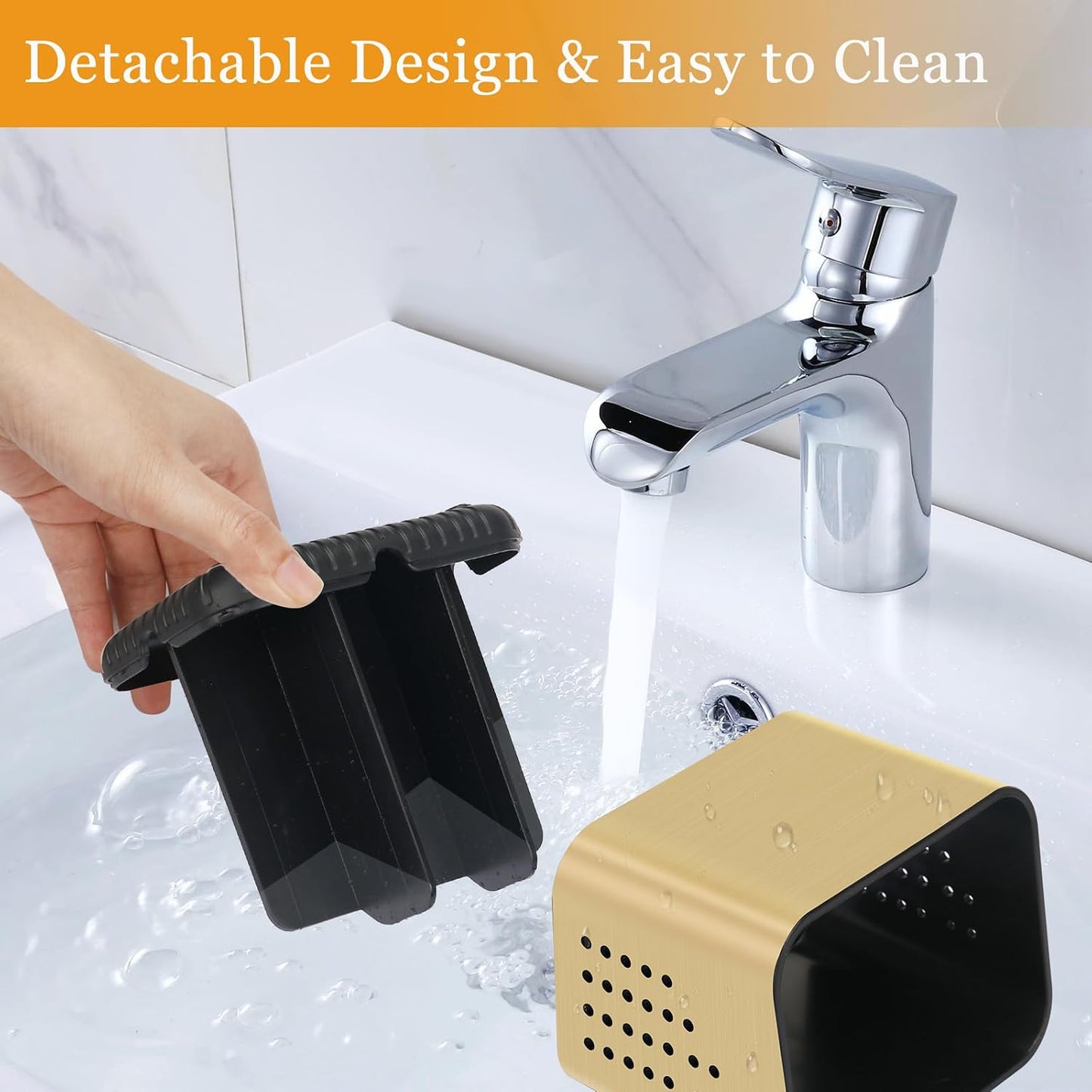Bathroom Toothbrush Holders, Toothbrush and Toothpaste Holder (Wood Grain) | Easy To Clean, Drainage, Removable, Non-Slip, 4 Slots Tooth Brush Holder for Bathroom Countertop Organizer
