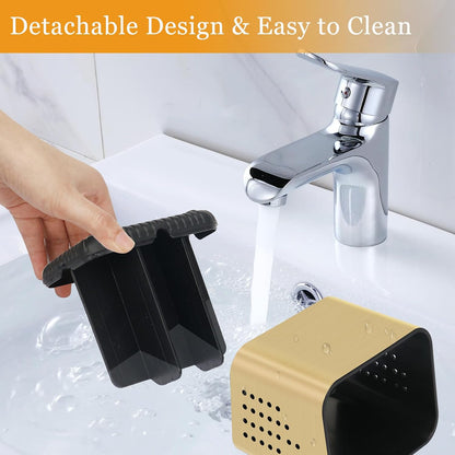 Bathroom Toothbrush Holders, Toothbrush and Toothpaste Holder (Wood Grain) | Easy To Clean, Drainage, Removable, Non-Slip, 4 Slots Tooth Brush Holder for Bathroom Countertop Organizer