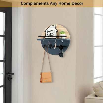 Key Holder for Wall Decorative with Shelf and Hooks, Mail Organizer Wall Mount with Sunglasses Holder, Circular Design Entryway Key Rack Hanger, Rustic Home Decor Boho Wall Decor (White)