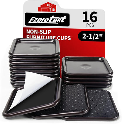 Ezprotekt 1.63" Round Carpet Bottom Furniture Caster Cups, 16 Pcs Reusable Furniture Coasters, Felt Furniture Sliders Pads to Protect Hardwood, Tile or Carpetd Floors from Scratches (Dark Brown)