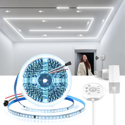 Motion Sensor LED Strip Light Kit 16.4Ft Running Water Flowing | LED Strip Lights Cut&Dimmable, 3000K 24V Motion Activated Flexible Horse Race Tape Light for Room Stair Corridor
