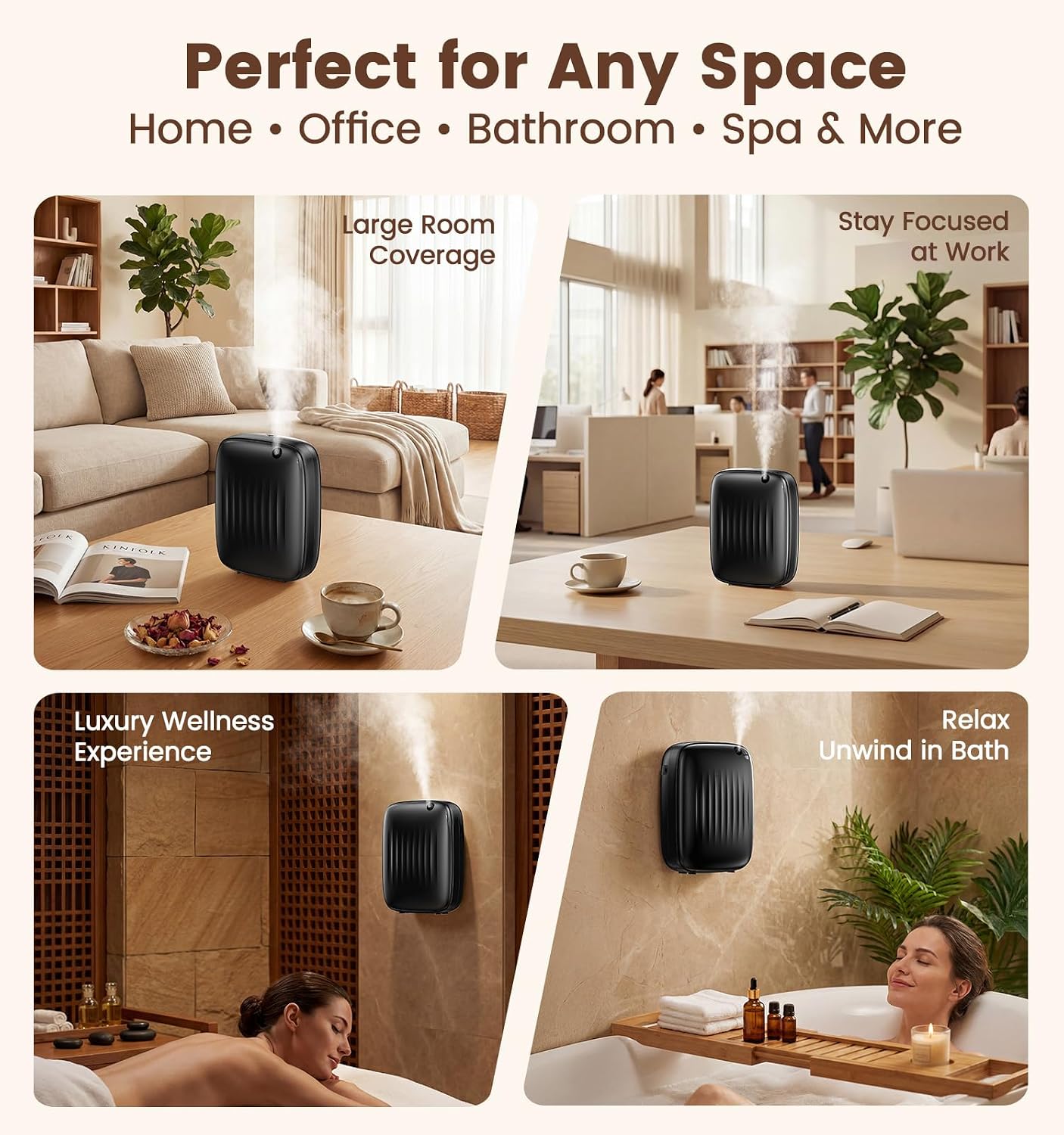 Ziweo Waterless Essential Oil Diffuser - Whole-Home Scent Cold Air Diffuser Up to 3000sq.ft for Large Home Office Hotel - Adjustable Intensity & Time, App & Panel Control - Quiet, Wall Amount - 400ml