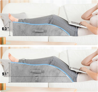 TranquilRelax Leg Elevation Pillow for After Surgery, Wedge Pillow, Grey | Single-leg design, adjustable height, U-shaped cradle, supportive memory foam, washable cover, leg elevation for swelling