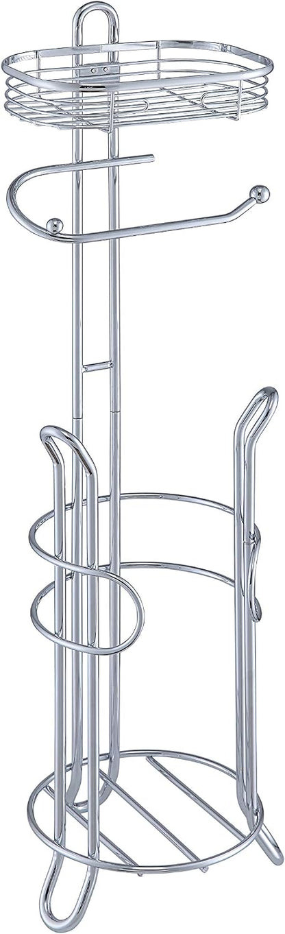 SunnyPoint Bathroom Heavyweight Toilet Tissue Paper Roll Storage Holder Stand with Reserve and Shelve, The Reserve Area Has Enough Space to Store Mega Rolls. (Chrome)