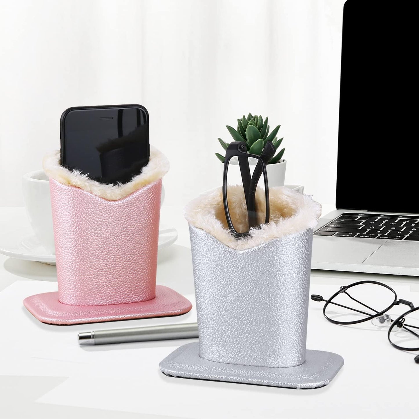 Plush Lined Eyeglasses Holder,Glasses Storage Organizer for Desk, Nightstand, Office,Eyewear Display Case,2 Packs