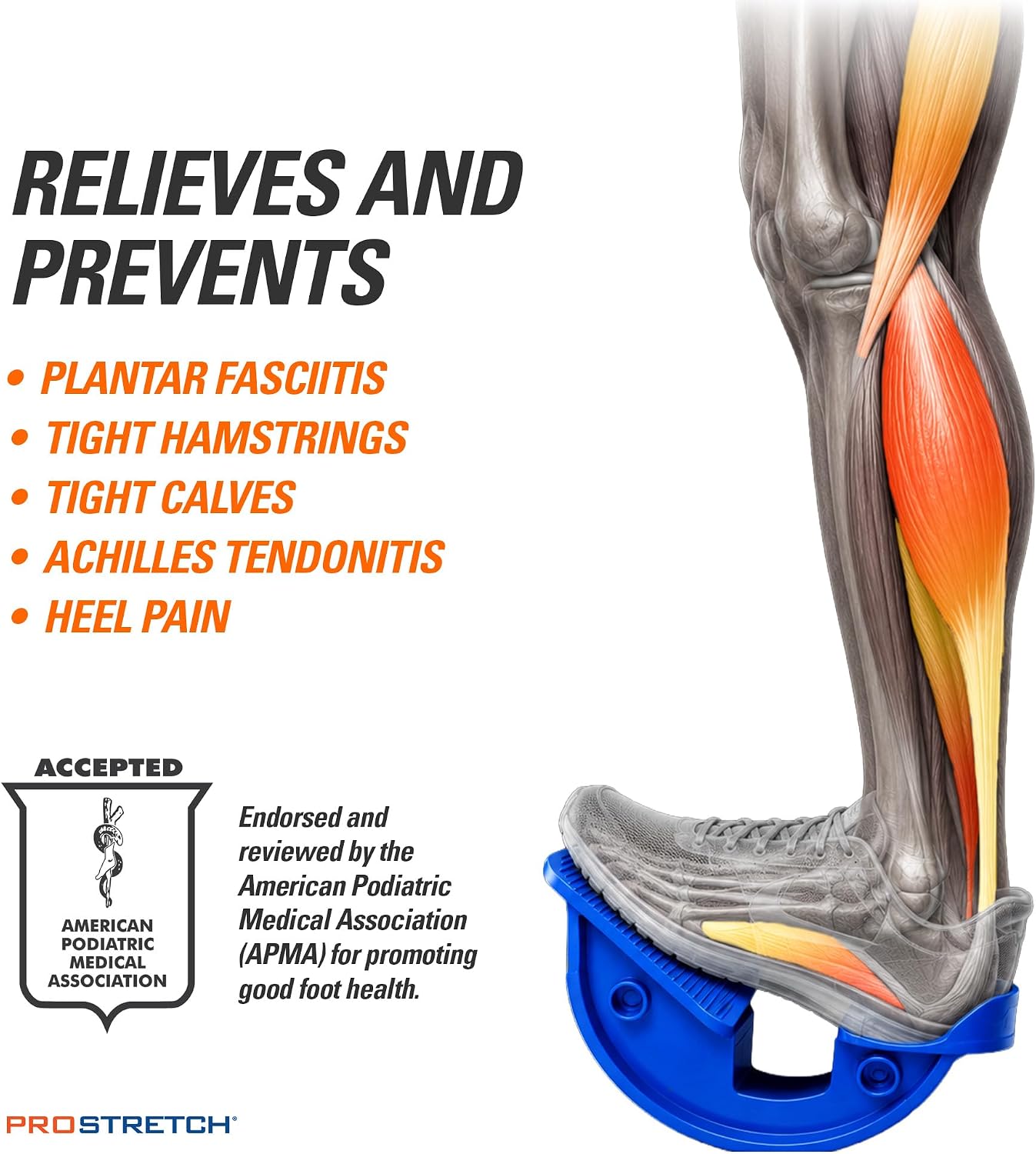 Prostretch the Original Calf Stretcher and Foot Rocker for Plantar Fasciitis, Achilles Tendonitis, and Tight Calves, Single