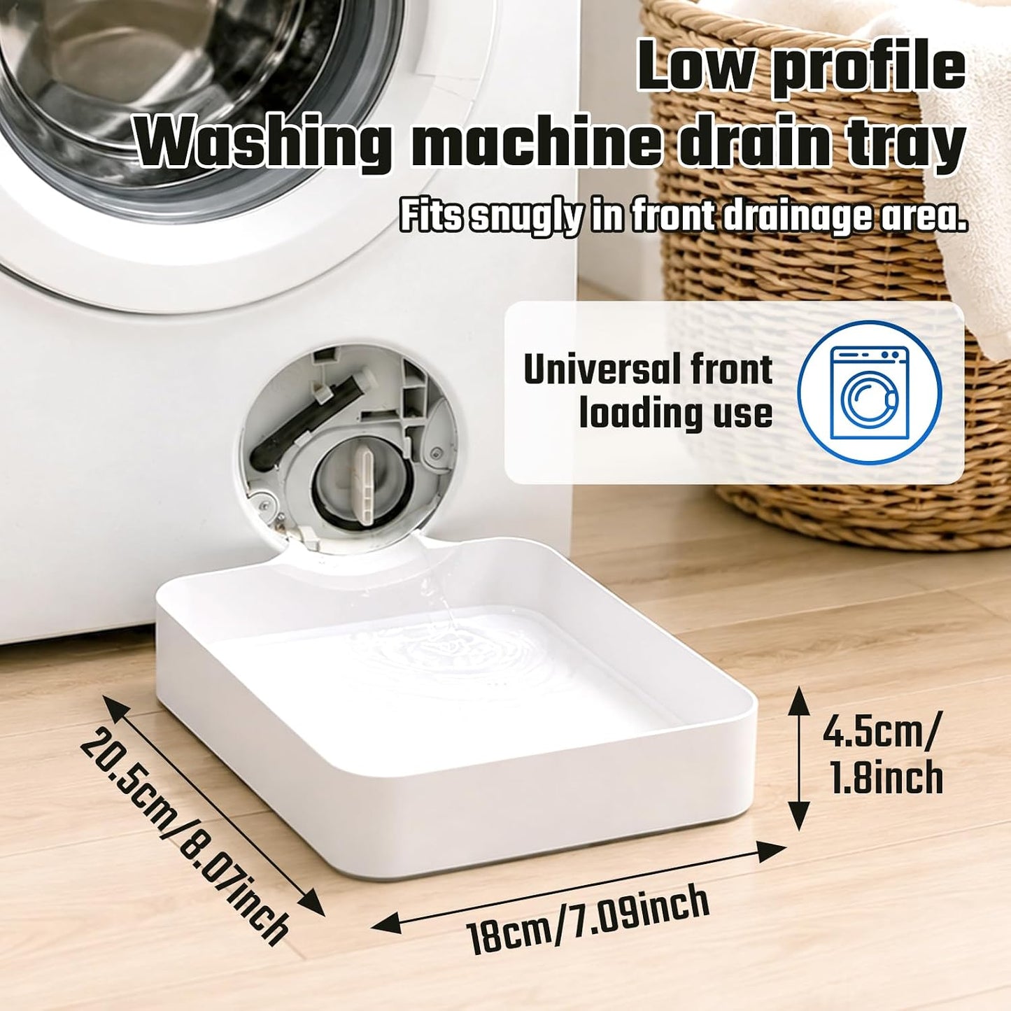Universal Front-Load Washing Machine Drain Pan, Washing Machine Drain Tray, Leak-Proof Water Catch Drainage Tray, Easy Installation for Basements, Apartments, Mobile Homes (1Pc)