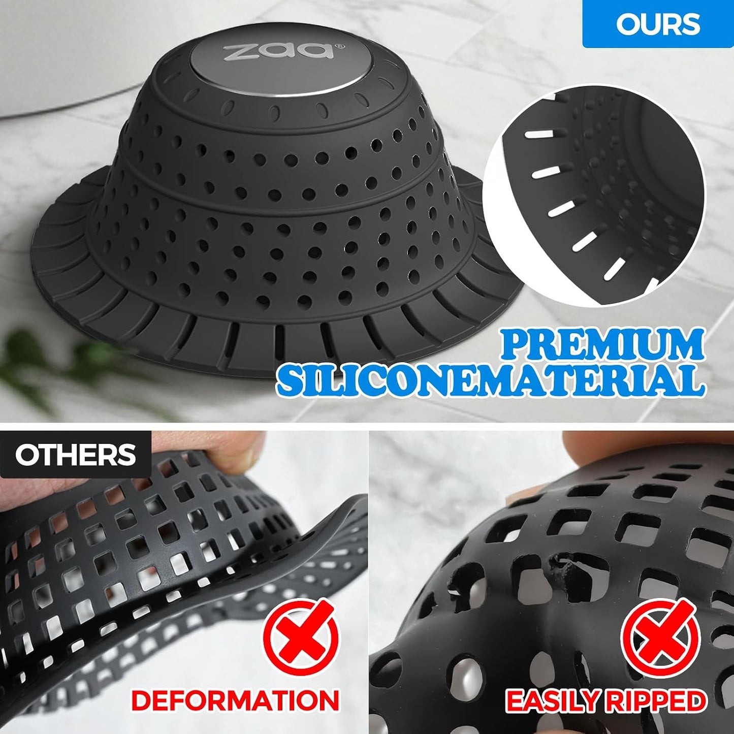 Shower Drain Hair Catcher Bathtub Drain Cover Strainer Protector | Black Collapsible Shower Drain Hair Catcher for Pop Up Tubs, Traps Hair Before Clogs, Easy Clean for Bathroom Sinks