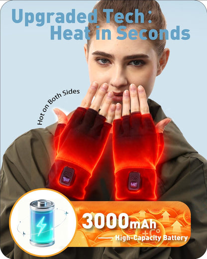 COMOIL Heated Fingerless Gloves Rechargeable - Digital Display Touchscreen Gloves, 3 Temp 4 Timer, Charge While Using, Dual-Side Heating for Men Women Winter Typing/Riding/Driving(M)