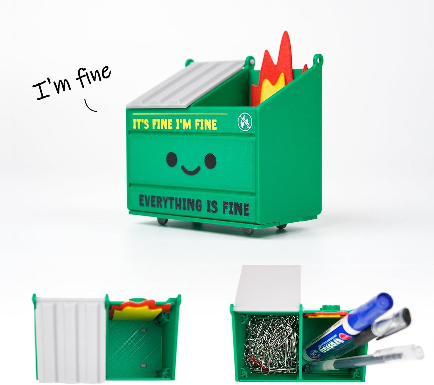 Tian Zhun Dumpster Fire Pencil Holder Funny Magnetic Pen Holder Strong Magnets to Store Marker Pencil Organizer for Refrigerator Whiteboard Locker Home Office or Hospital