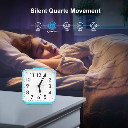 Analog Alarm Clock, Bedside Clocks Battery Powered, Silent Non Ticking Travel Clock with Night Light, Snooze, Easy Set, Clock for Heavy Sleepers Kids Elder Travel Bedroom Office, Pink