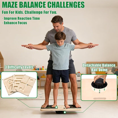 Wooden Slant Board for Exercise & 17.5" Wide Calf Stretch Board | Adjustable Incline Board with 12 Angles for Squats and Physical Therapy, Funny Balance Board with 3 Difficulty Maze Tracks