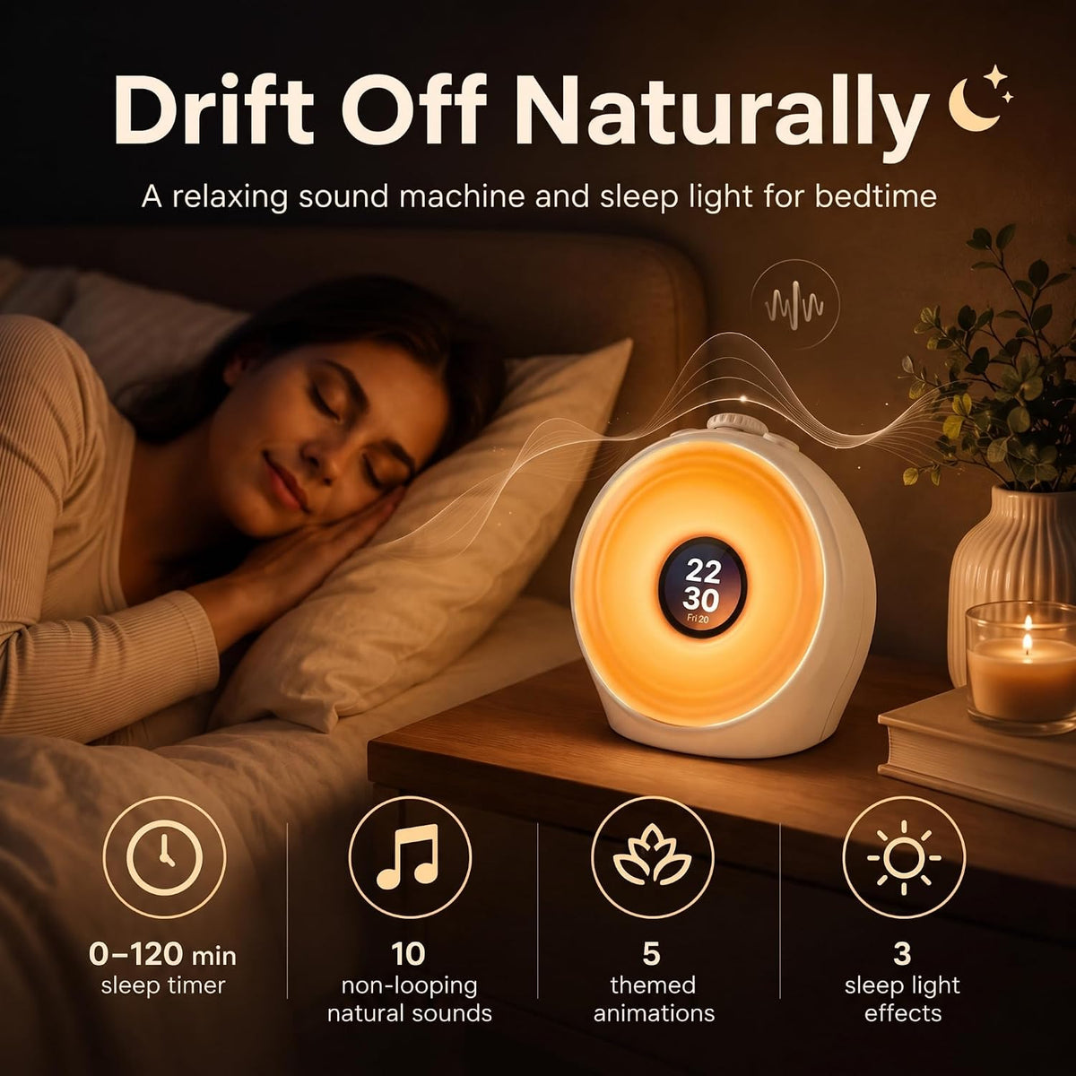 Sunrise Alarm Clock with 3 Unique Wake Up Modes for Every Sleeper, Sound Machine Night Light with 10 Natural White Noise Sounds and 8 Dimmable Ambient Mood Lighting for Bedrooms, Adults, Kids