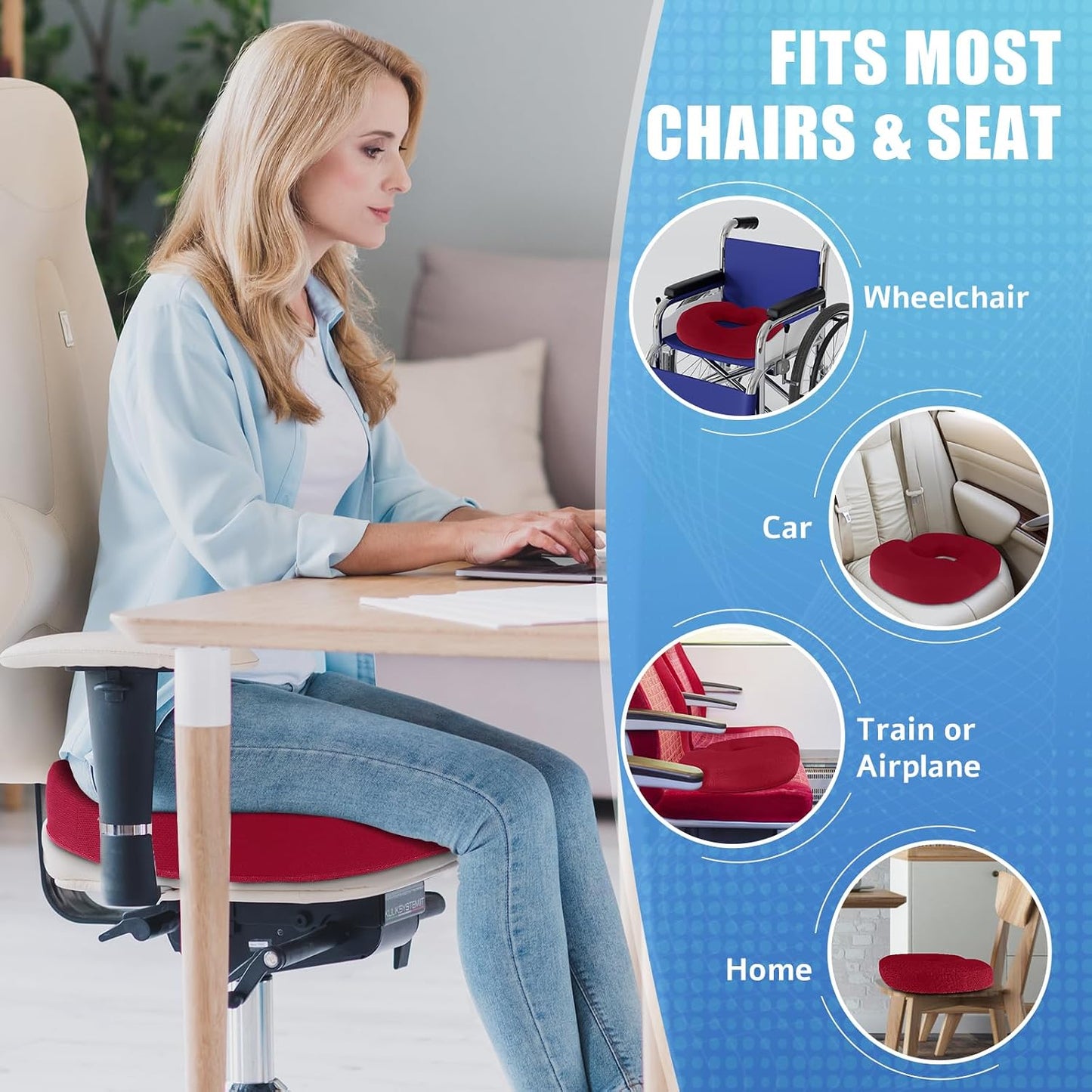 BlissTrends Donut Pillow Seat Cushion, Memory Foam Lifting Cushions(Black) | Donut Chair Cushions for Postpartum Pregnancy & Hemorrhoids,Tailbone Pain Relief Cushion for Office&Home Chairs