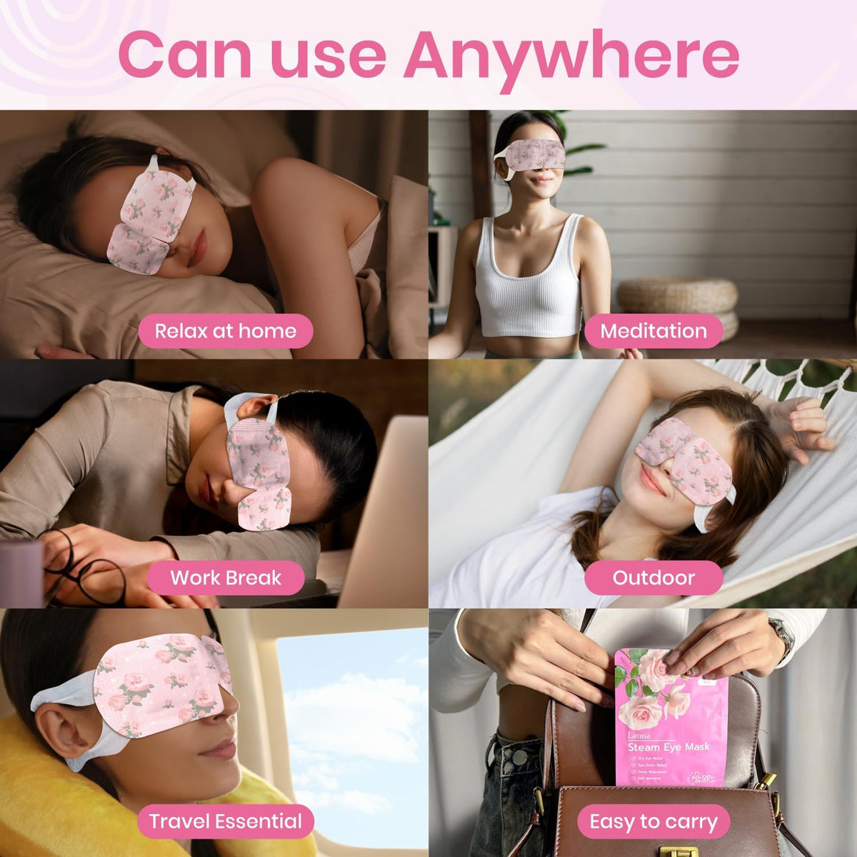 LANNA Heated Steam Eye Mask, Disposable 120 Minutes, Lavender Scent, 5 Pcs