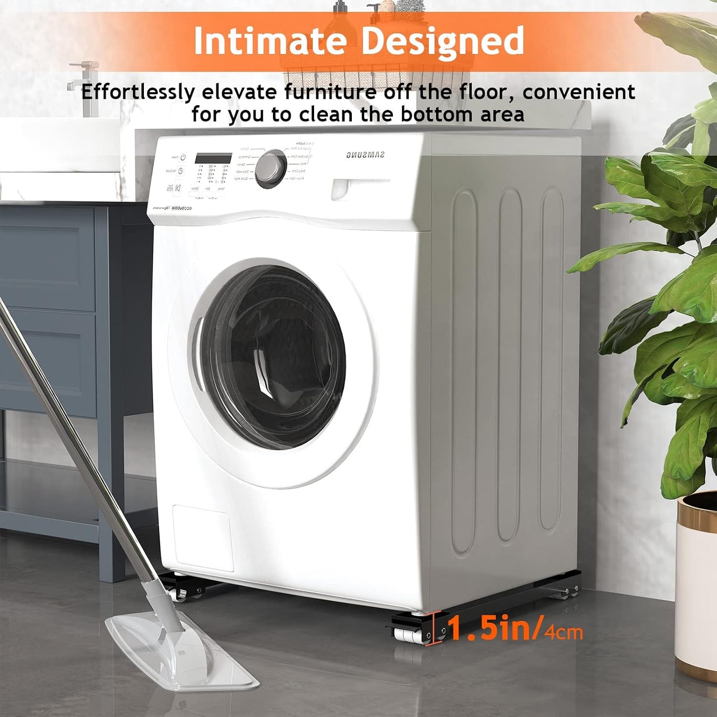 Ronlap Furniture Washing Machine Dolly Extendable Appliance Rollers, White | Heavy duty stand wheels for washing machine, refrigerator. Low profile mover dolly for washer and dryer, fridge & appliances