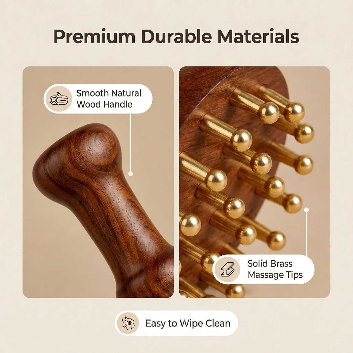 Copper Gua Sha Meridian Massage Brush with 29 Copper Ball Scalp & Body Massage Tool with Sandalwood Handle, Acupressure Massage Brush for Head, Neck, Shoulder & Body Relaxation