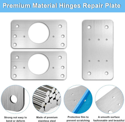 Hinge Repair Plate,10PCS Cabinet Hinge Repair Plate with Customized Screws,Stainless Steel Kitchen Cupboard Door Hinge Repair Brackets with Holes for Kitchen Cupboards Door