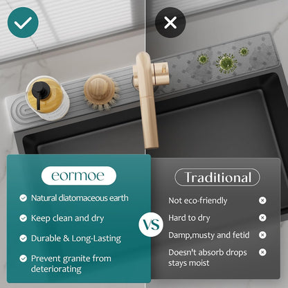 Stone Faucet Mat for Kitchen Sink – Diatomite Drying Stone Mat & Sink Protector, Prevents Moisture – Sink Splash Guard Water-Absorbing Stone Tray for Bathroom Counter (Light Grey, 20" x 3.9")