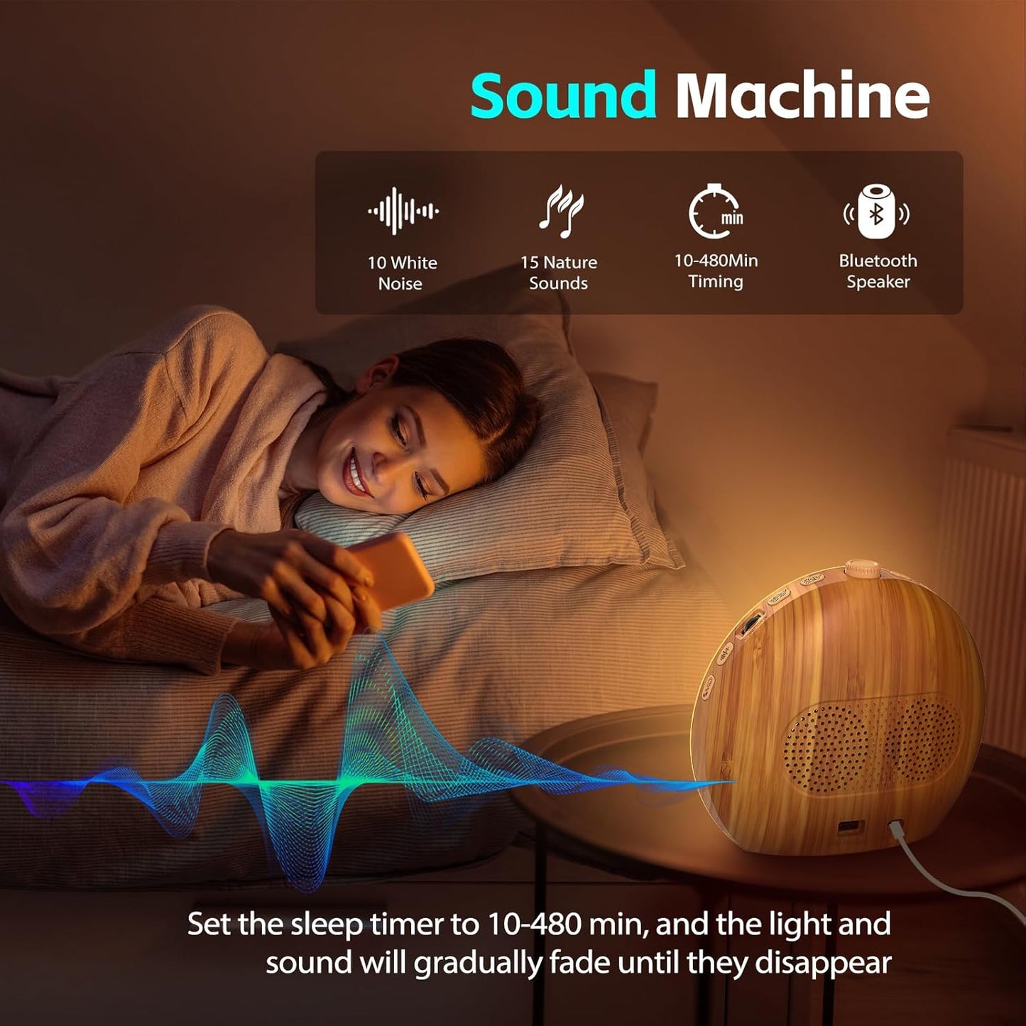 Geuuap Sunrise Alarm Clock White Noise Machine with Bluetooth Speaker,Khaki | 30 Soothing Sounds, 17 Dimmable lights, Simulated Sunrise, Backup Battery Memory, Auto-off Sleep Timer, Screen-Free Design