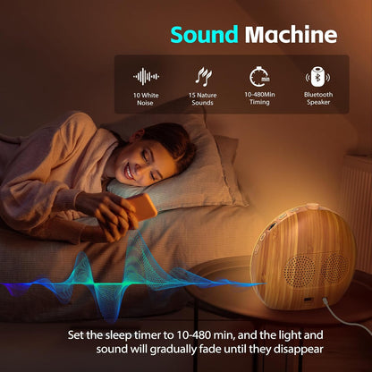 Geuuap Sunrise Alarm Clock White Noise Machine with Bluetooth Speaker,Khaki
