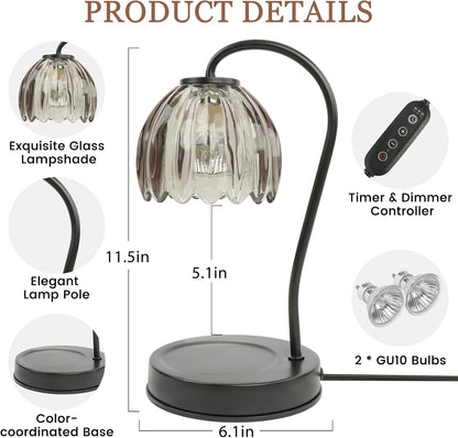 Electric Candle Warmer Lamp with Timer & Dimmer, Gray Tulip Lampshade