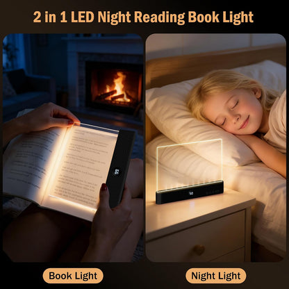 LED Reading Book Page Light - USB Rechargeable Flat Books Night Lamp - Smart Clear Read Booklight Panel - Dimmable Plate with 3 Colors & Timer - Portable Eye Care Reading Light for Bed Time (White)