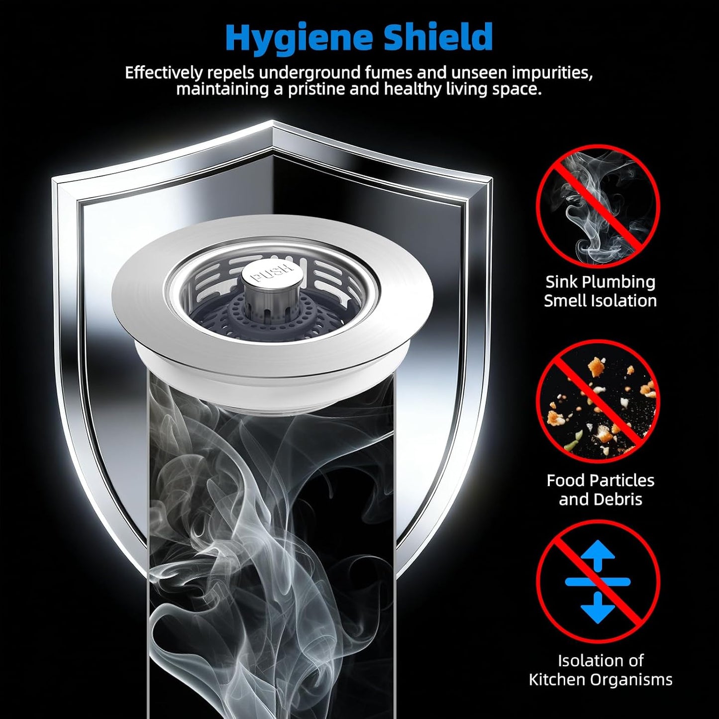Hibbent 3 in 1 Kitchen Sink Drain Strainer, Metal Pop Up Stopper | Larger Anti-Clogging Basket, 3-Layer Seal, Detachable Sink Drain Plug for US Standard 3-1/2" Drain, Brushed Stainless Steel