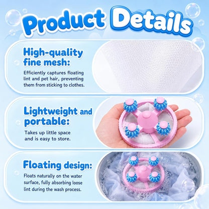 3-Pack Washing Machine Floating Hair Filter Mesh Bag, Reusable Lint Catcher, Pet Dog Cat Hair Remover for Laundry