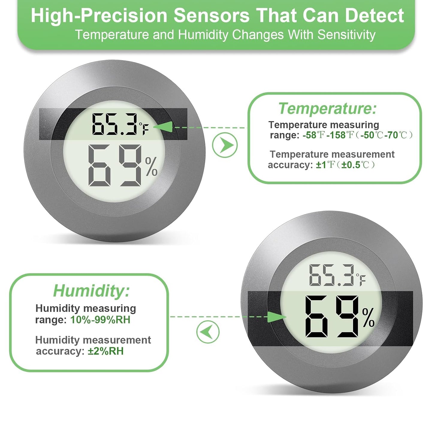 2-Pack Mini Hygrometer Indoor Humidity Meter Digital Thermometer | Small Digital LCD Monitor Thermometer Temperature Gauge Humidity Sensor (℉) or (℃) for Reptile Thermostat, Jars