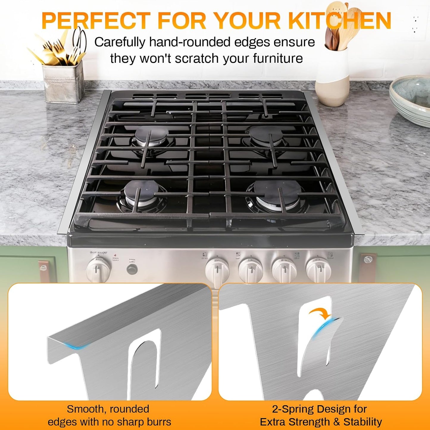Stainless Steel Stove Gap Covers,Stove Gap Filler, Range Trim Kit, Stove Gap Guards, Heat Resistant and Easy to Clean, Easy retractable Length 13.8" to 27.5", Width 0.79",Black(2PCS)