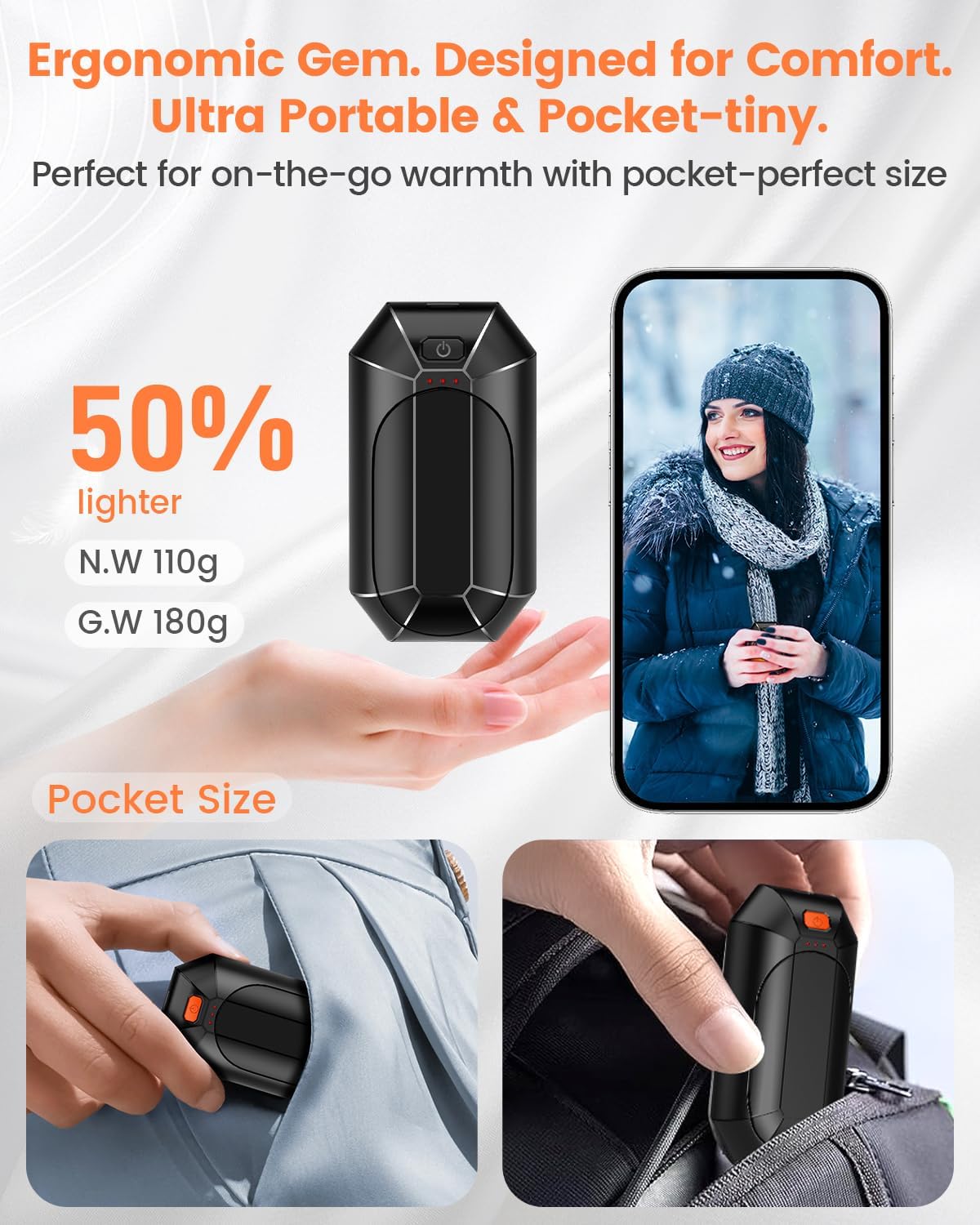 Hand Warmers Rechargeable 2 Pack, Reusable Electric Handwarmers Portable | AI Smart Safe Heat Long Lasting Pocket Heater, Warm Gifts for Men Women Outdoor Indoor Hiking Studying Hunting Golf Camping