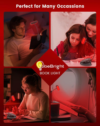 670nm Red Light Book Light LED Rechargeable USB-C Clip On Book Lights for Reading at Night, 100% No Blue-Light Eye Care Book Lamp 360° Flexible, Gift for Kids, Travel, Learning