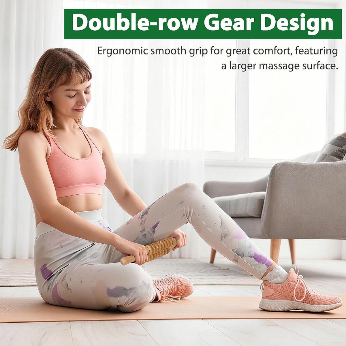 Liitrton Manual Wooden Massage Roller Stick for Muscle Relief, 11-Wheel