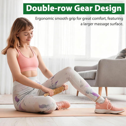Liitrton Manual Wooden Massage Roller Stick for Muscle Relief, 11-Wheel