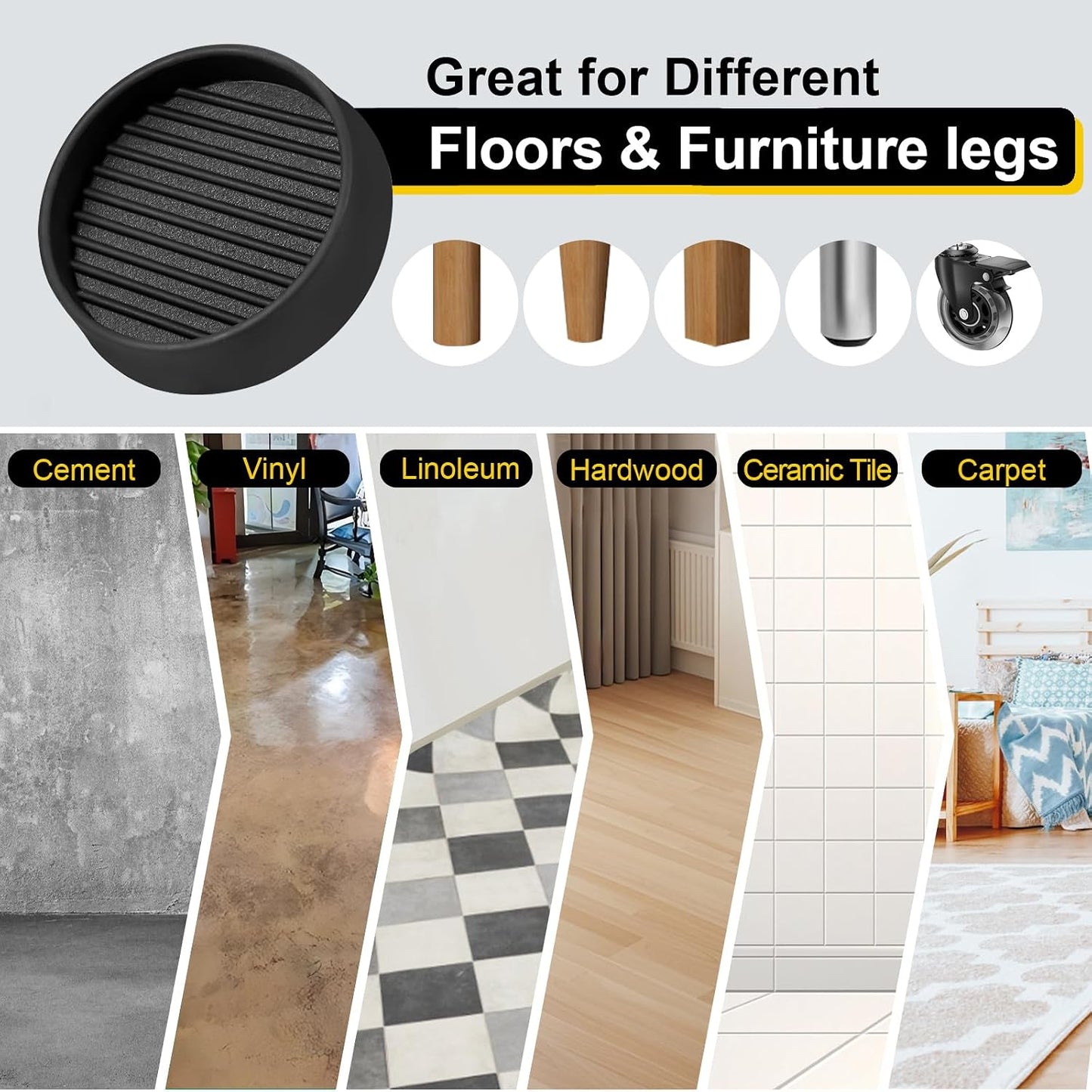 xxxHOLIC Rubber Non Slip Furniture Pads, 2" Black Round, Set of 4 | Furniture Grippers for Hardwood Floors, Anti Skid Caster Cups, Bed Frame & Couch Stoppers, Floor Protectors for Heavy Duty
