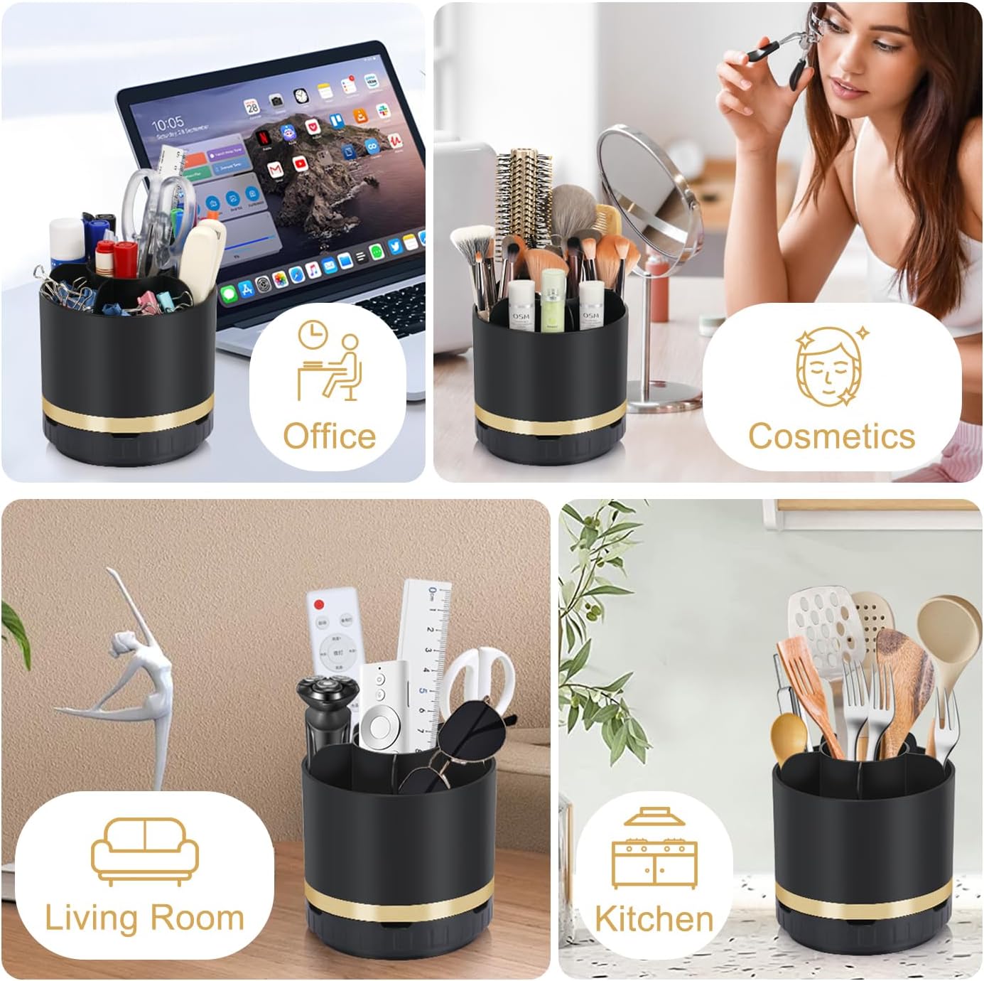 GFWARE Rotating Silver Toothbrush Holder for Bathroom Organizer, Drainage | Detachable 6 Slots Kids Electric Toothbrush and Toothpaste Holder, Bathroom Countertop Sink Storage Caddy