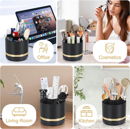 GFWARE Rotating Silver Toothbrush Holder for Bathroom Organizer, Drainage | Detachable 6 Slots Kids Electric Toothbrush and Toothpaste Holder, Bathroom Countertop Sink Storage Caddy