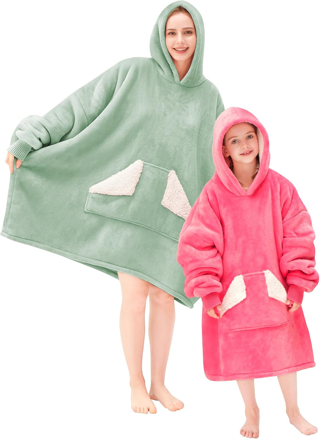Wearable Blanket Hoodie, Oversized Sherpa Fleece Sweatshirt Blanket with Giant Hood Pocket and Sleeves for Adult, Warm & Cozy Grey Blanket Gifts for Women