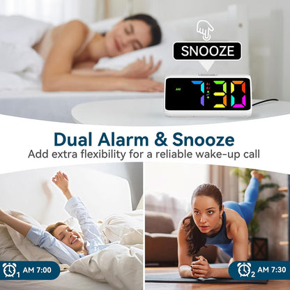 Netzu Loud Alarm Clock for Heavy Sleepers, RGB Alarm Clocks for Bedrooms Seniors Kids, Plug in Digital Clock with 5 Dimmers, 2 Alarms, 4 Volumes and Snooze