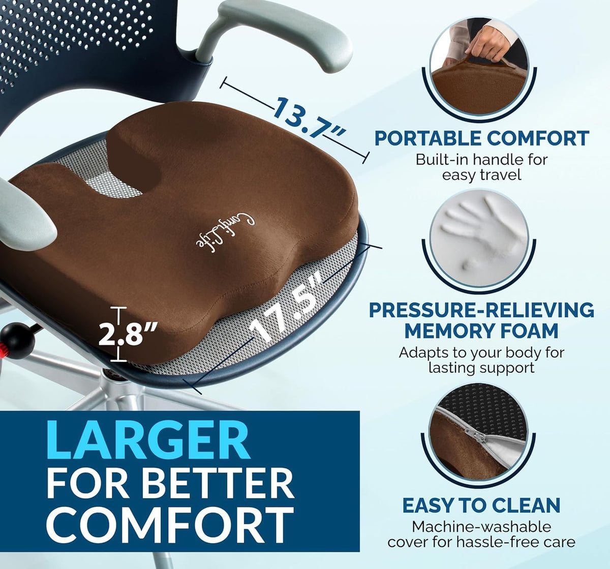 ComfiLife Doctor Recommended Seat Cushion - Premium Gel & Memory Foam Office Chair, Car Seat, Lifting Cushion - Chair Cushions for Back & Sciatica Relief - Seat Cushions for Office & Desk (Black)