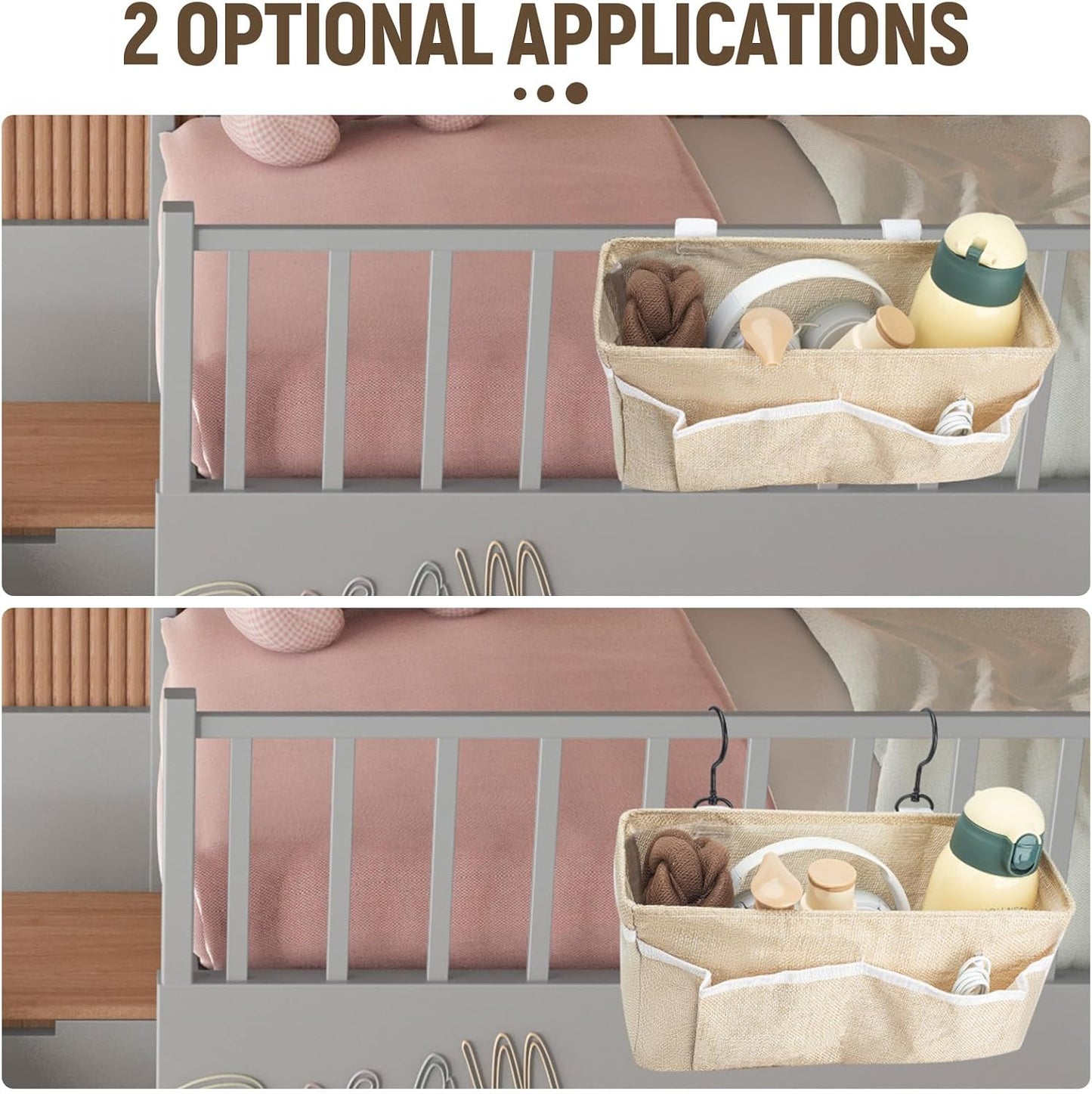 Bedside Caddy, bedside organizer, Hanging Organizers (Beige) | Storage Bags with Self-adhesive on The Back to Hang Over Beds for Headboards, Bunk Bed, Car Seat Back Organizers