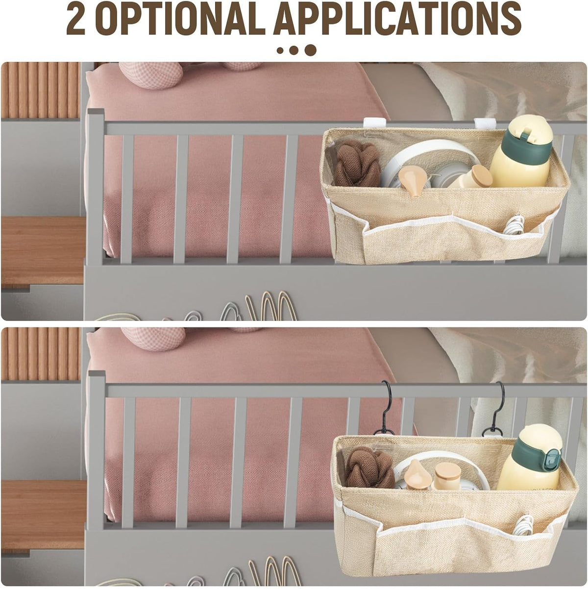 Bedside Caddy, bedside organizer, Hanging Organizers (Beige)