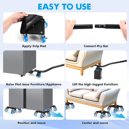 Heavy Duty Furniture Moving Tool Set, Supports up to 1000 Pounds, 5 Wheel Metal Furniture Mover, Furniture Dolly, Appliance Furniture Sliders with Wheels, Furniture Lifter Tool (Blue, 4.3" x4.3")